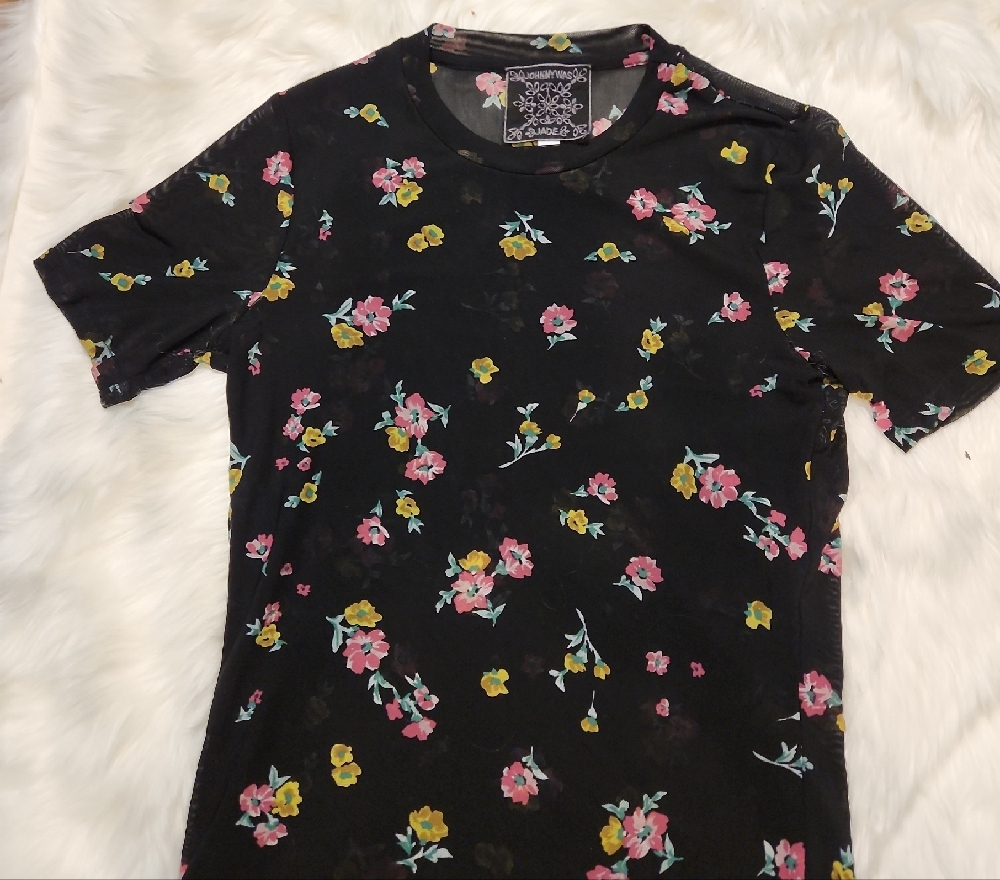 Johhny was Floral Shirt - Black with Pink and Yellow Flowers